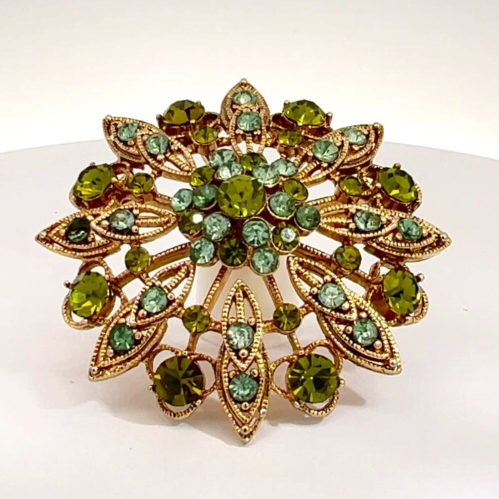 Liz Claiborne LC Green Blue Rhinestone Brooch